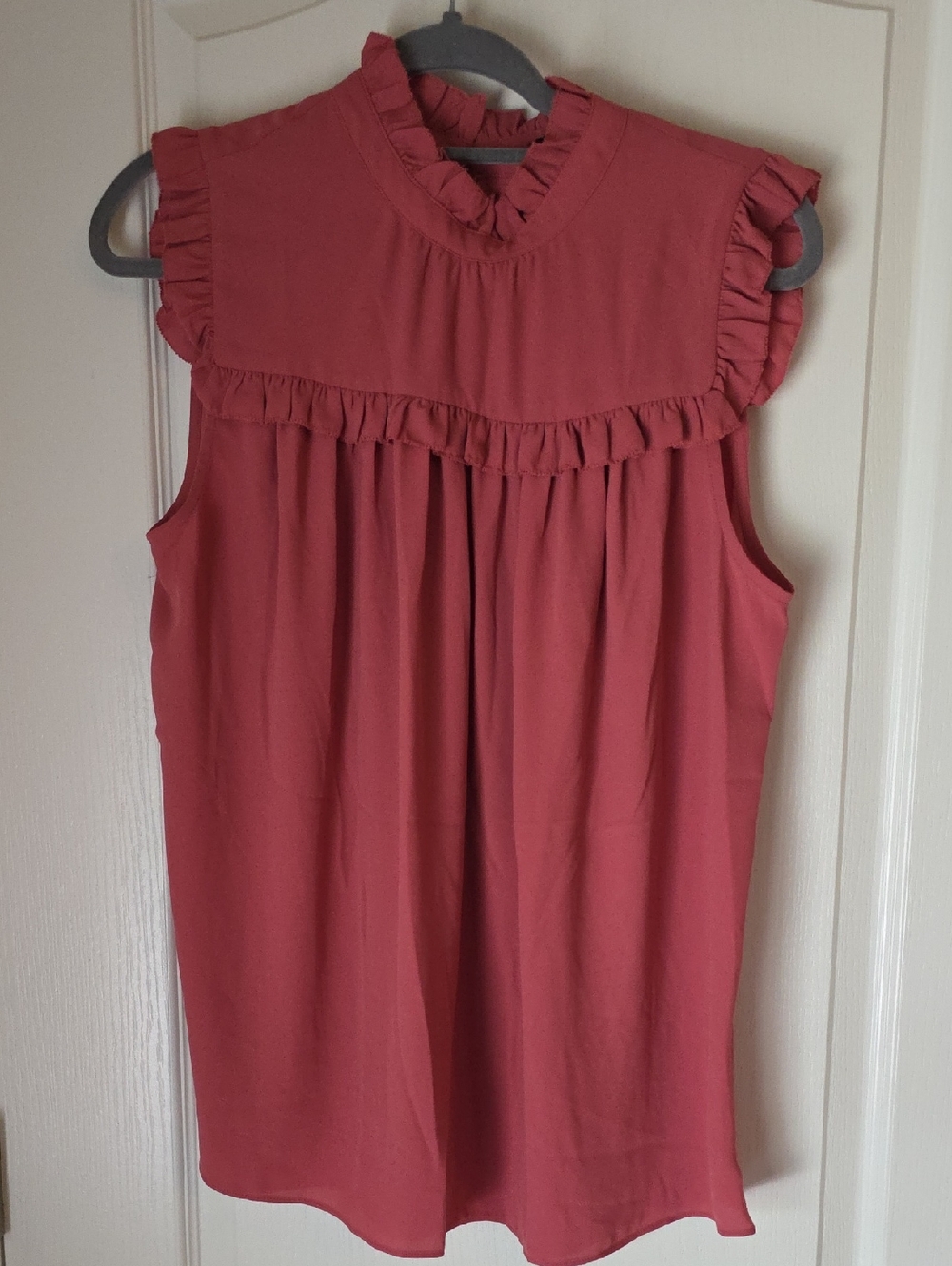 Ann Taylor Women’s Ruffle Mock Neck Sleeveless Top - Mauve/Rose